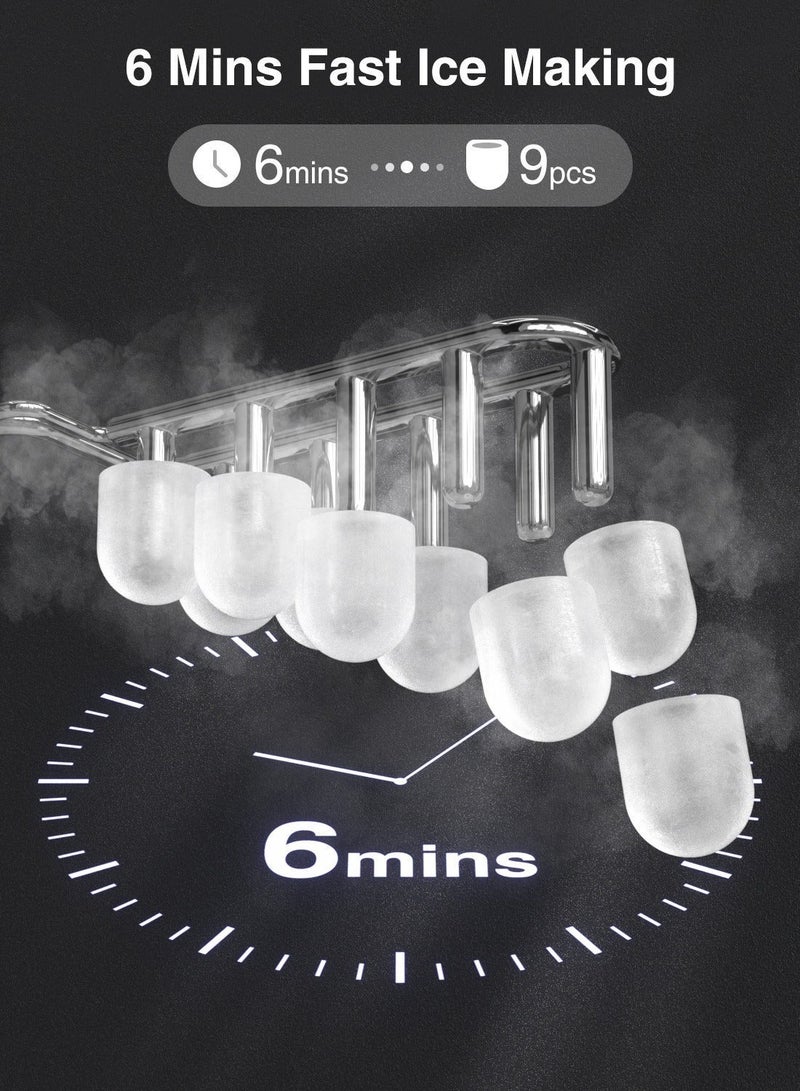 كراونفول مصنع الثلج كراونفول للتجميد على الطاولة مع مقبض, مصنع ثلج ذاتي التنظيف مع ملعقة وسلة, 12 كجم/24 ساعة, 9 مكعبات في 6 دقائق, آلة ثلج صغيرة محمولة مع ملعقة وسلة للمنزل والمطبخ والمكتب والبار والحفلات - Image 2